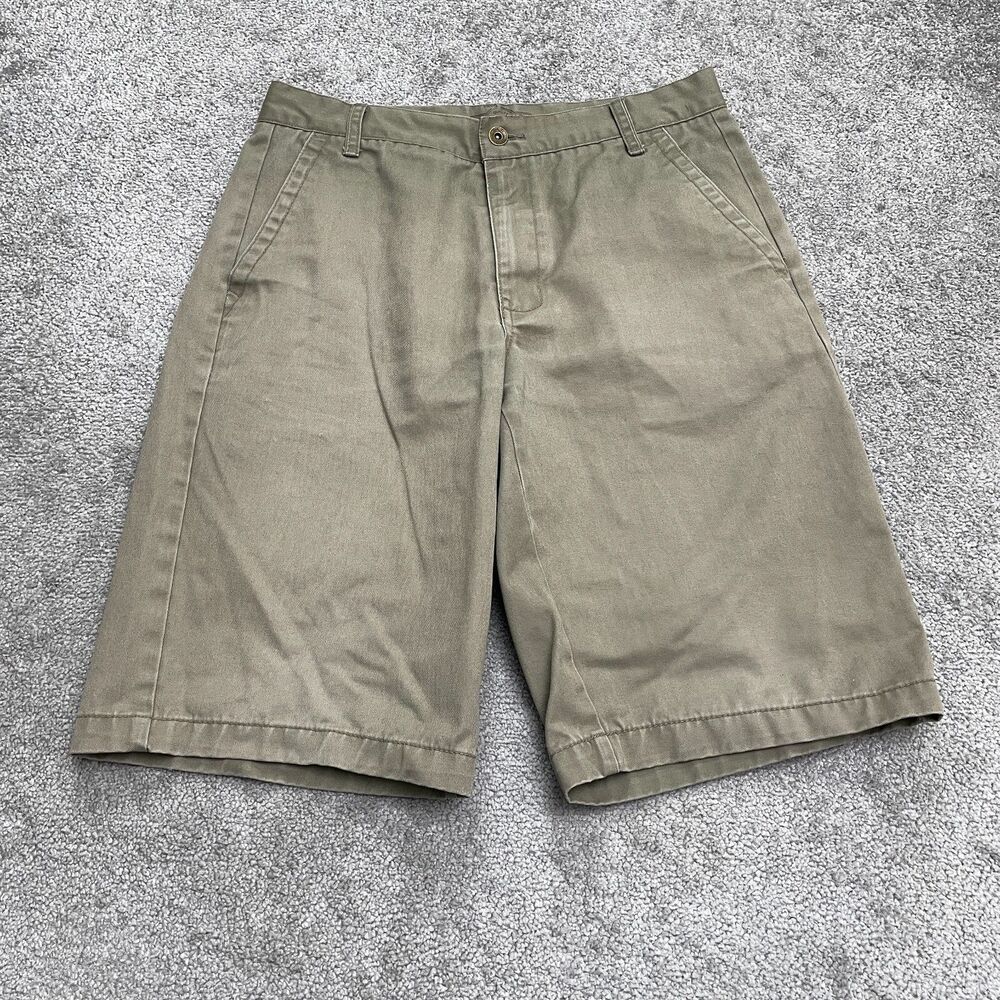 Free World Chino Work Shorts Mens 31 Green Flat Front Pockets Casual Outdoor